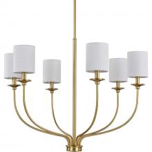 PROGRESS LIGHTING P400227-012 - Bonita Collection Six-Light Satin Brass White Linen Fabric Shade Luxe Chandelier Light