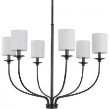 PROGRESS LIGHTING P400227-031 - Bonita Collection Six-Light Matte Black White Linen Fabric Shade Luxe Chandelier Light