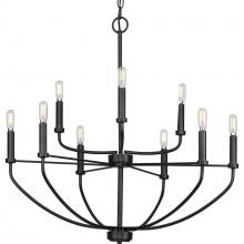 PROGRESS LIGHTING P400228-031 - Leyden Collection Nine-Light Matte Black Farmhouse Style Chandelier Light