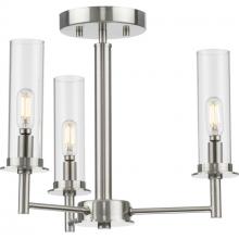 PROGRESS LIGHTING P400250-009 - Kellwyn Collection Three-Light Brushed Nickel and Clear Glass Transitional Style Convertible Semi-Fl