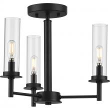 PROGRESS LIGHTING P400250-031 - Kellwyn Collection Three-Light Matte Black and Clear Glass Transitional Style Convertible Semi-Flush