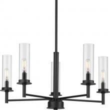 PROGRESS LIGHTING P400251-031 - Kellwyn Collection Five-Light Matte Black and Clear Glass Transitional Style Chandelier Light