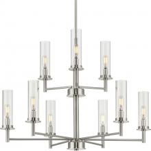 PROGRESS LIGHTING P400252-009 - Kellwyn Collection Nine-Light Brushed Nickel and Clear Glass Transitional Style Chandelier Light