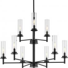 PROGRESS LIGHTING P400252-031 - Kellwyn Collection Nine-Light Matte Black and Clear Glass Transitional Style Chandelier Light