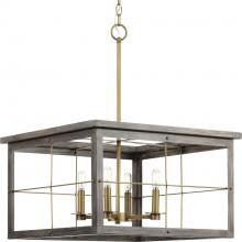 PROGRESS LIGHTING P400253-175 - Hedgerow Collection Four-Light Distressed Brass and Aged Oak Farmhouse Style Chandelier Light