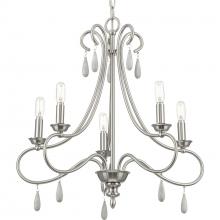 PROGRESS LIGHTING P400267-009 - Vinings Collection Five-Light Brushed Nickel and Grey Washed Oak Chandelier Light