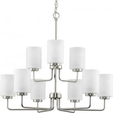 PROGRESS LIGHTING P400276-009 - Merry Collection Nine-Light Brushed Nickel and Etched Glass Transitional Style Chandelier Light