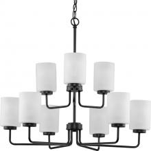 PROGRESS LIGHTING P400276-031 - Merry Collection Nine-Light Matte Black and Etched Glass Transitional Style Chandelier Light