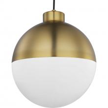 PROGRESS LIGHTING P500148-109-30 - Globe LED Collection One-Light Brushed Bronze Opal Glass Mid-Century Modern Pendant Light