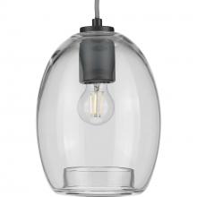 PROGRESS LIGHTING P500159-143 - Caisson Collection One-Light Graphite Clear Glass Global Pendant Light