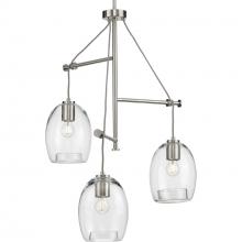 PROGRESS LIGHTING P500160-009 - Caisson Collection Three-Light Brushed Nickel Clear Glass Global Pendant Light