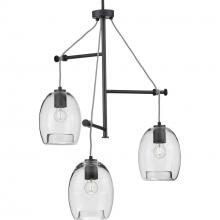 PROGRESS LIGHTING P500160-143 - Caisson Collection Three-Light Graphite Clear Glass Global Pendant Light