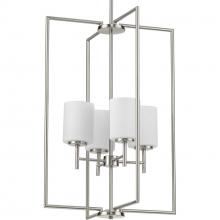 PROGRESS LIGHTING P500206-009 - Replay Collection Four-Light Brushed Nickel Etched White Glass Modern Pendant Light