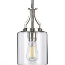 PROGRESS LIGHTING P500208-009 - Lassiter Collection One-Light Brushed Nickel Clear Glass Modern Pendant Light