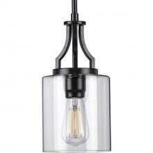 PROGRESS LIGHTING P500208-031 - Lassiter Collection One-Light Matte Black Clear Glass Modern Pendant Light