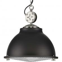 PROGRESS LIGHTING P500212-143 - Medal Collection One-Light Graphite Clear Patterned Glass Coastal Pendant Light