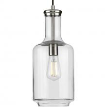 PROGRESS LIGHTING P500229-009 - Latrobe Collection One-Light Brushed Nickel Clear Glass Coastal Pendant Light