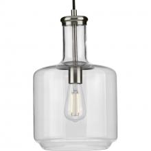 PROGRESS LIGHTING P500230-009 - Latrobe Collection One-Light Brushed Nickel Clear Glass Coastal Pendant Light