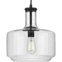 PROGRESS LIGHTING P500231-031 - Latrobe Collection One-Light Matte Black Clear Glass Coastal Pendant Light