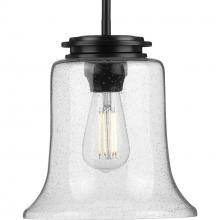 PROGRESS LIGHTING P500238-031 - Winslett Collection One-Light Matte Black Clear Seeded Glass Coastal Pendant Light