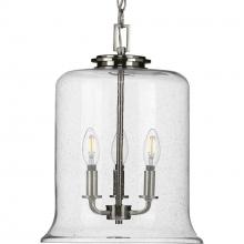 PROGRESS LIGHTING P500239-009 - Winslett Collection Three-Light Brushed Nickel Clear Seeded Glass Coastal Pendant Light