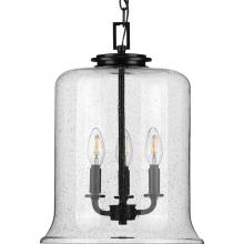 PROGRESS LIGHTING P500239-031 - Winslett Collection Three-Light Matte Black Clear Seeded Glass Coastal Pendant Light