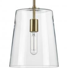 PROGRESS LIGHTING P500241-012 - Clarion Collection One-Light Satin Brass Clear Glass Transitional Pendant