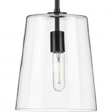 PROGRESS LIGHTING P500241-031 - Clarion Collection One-Light Black Clear Glass Transitional Pendant