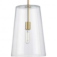 PROGRESS LIGHTING P500242-012 - Clarion Collection One-Light Satin Brass Clear Glass Transitional Pendant