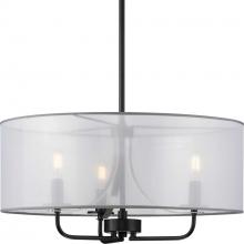 PROGRESS LIGHTING P500243-031 - Riley Collection Three-Light Matte Black Organza Shade New Traditional Pendant Light