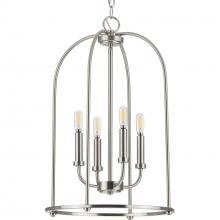 PROGRESS LIGHTING P500302-009 - Leyden Collection Four-Light Brushed Nickel Farmhouse Style Foyer Pendant Light