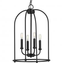 PROGRESS LIGHTING P500302-031 - Leyden Collection Four-Light Matte Black Farmhouse Style Foyer Pendant Light