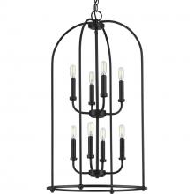 PROGRESS LIGHTING P500303-031 - Leyden Collection Eight-Light Matte Black Farmhouse Style Foyer Pendant Light