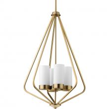 PROGRESS LIGHTING P500305-109 - Elevate Collection Four-Light Brushed Bronze and Etched White Glass Modern Style Hanging Pendant Lig