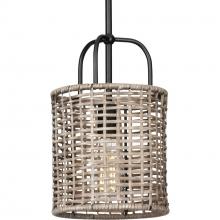 PROGRESS LIGHTING P500307-031 - Lavelle Collection One-Light Matte Black and Mocha finish Rattan Hanging Mini-Pendant Light