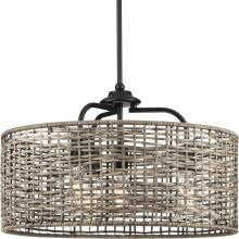 PROGRESS LIGHTING P500308-031 - Lavelle Collection Four-Light Matte Black and Mocha finish Rattan Hanging Pendant Light