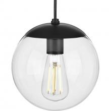 PROGRESS LIGHTING P500309-031 - Atwell Collection 8-inch Matte Black and Clear Glass Globe Small Hanging Pendant Light