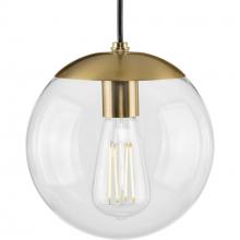 PROGRESS LIGHTING P500309-109 - Atwell Collection 8-inch Brushed Bronze and Clear Glass Globe Small Hanging Pendant Light