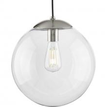 PROGRESS LIGHTING P500311-009 - Atwell Collection 12-inch Brushed Nickel and Clear Glass Globe Large Hanging Pendant Light