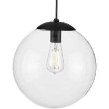 PROGRESS LIGHTING P500311-031 - Atwell Collection 12-inch Matte Black and Clear Glass Globe Large Hanging Pendant Light