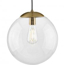 PROGRESS LIGHTING P500311-109 - Atwell Collection 12-inch Brushed Bronze and Clear Glass Globe Large Hanging Pendant Light