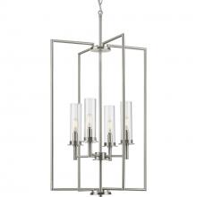 PROGRESS LIGHTING P500315-009 - Kellwyn Collection Four-Light Brushed Nickel and Clear Glass Transitional Style Foyer Pendant Light