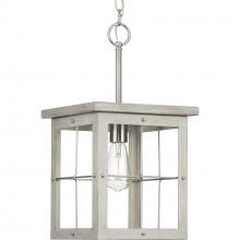 PROGRESS LIGHTING P500317-009 - Hedgerow Collection One-Light Brushed Nickel and Grey Washed Oak Farmhouse Style Hanging Mini-Pendan