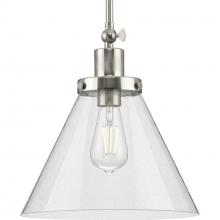 PROGRESS LIGHTING P500324-009 - Hinton Collection One-Light Brushed Nickel and Seeded Glass Vintage Style Hanging Pendant Light