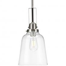 PROGRESS LIGHTING P500329-009 - Rushton Collection One-Light Brushed Nickel/Black and Clear Glass Industrial Style Hanging Pendant L