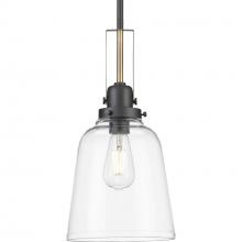 PROGRESS LIGHTING P500329-143 - Rushton Collection One-Light Graphite/Vintage Brass and Clear Glass Industrial Style Hanging Pendant