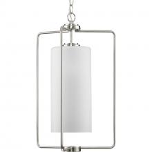 PROGRESS LIGHTING P500333-009 - Merry Collection One-Light Brushed Nickel and Etched Glass Transitional Style Foyer Pendant Light