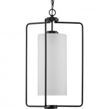 PROGRESS LIGHTING P500333-031 - Merry Collection One-Light Matte Black and Etched Glass Transitional Style Foyer Pendant Light