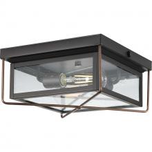 PROGRESS LIGHTING P550069-020 - Barlowe Collection Two-Light Antique Bronze and Clear Seeded Glass Farmhouse Style Flush Mount Ceili