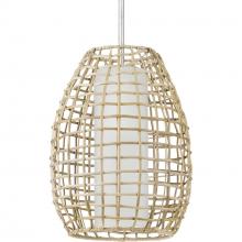 PROGRESS LIGHTING P550083-141 - Pawley Collection One-Light Galvanized and Natural Rattan Indoor/Outdoor Hanging Pendant Light